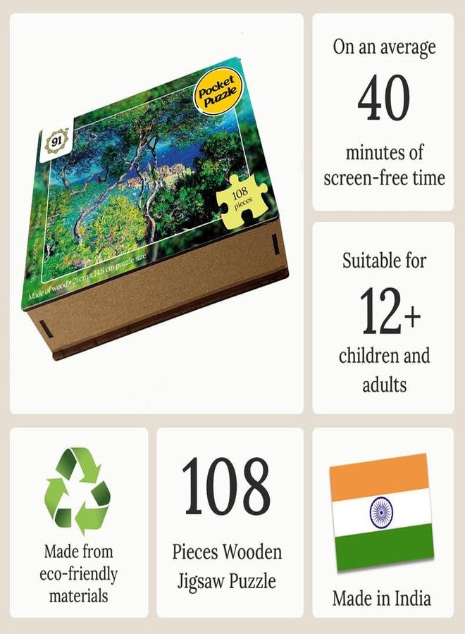 91Knots | Claude Monet - Bordighera 108pcs Wooden Art Puzzle A5 | Classical Painting Jigsaw for Adults & Teens | Mindful Brain Teaser | Ideal Travel Friendly Gift - Image 3